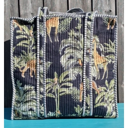 Quilted Indian Tote Bag (Black Jungle)