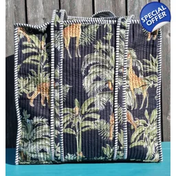 Quilted Indian Tote Bag (Black Jungle)