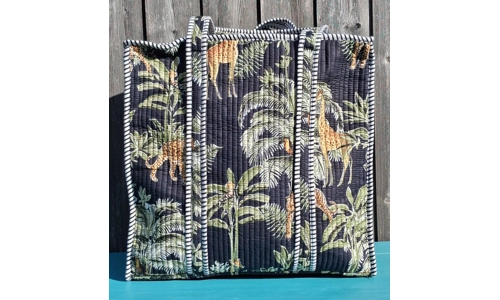 Quilted Indian Tote Bag (Black Jungle)