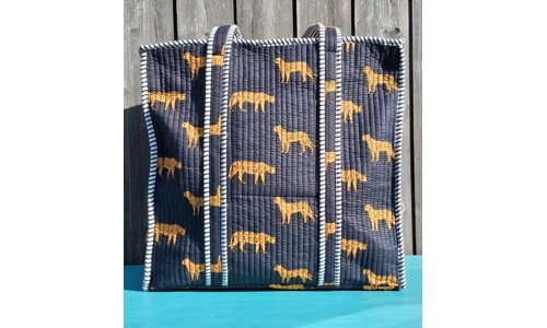 Quilted Indian Tote Bag (Black Leopard)