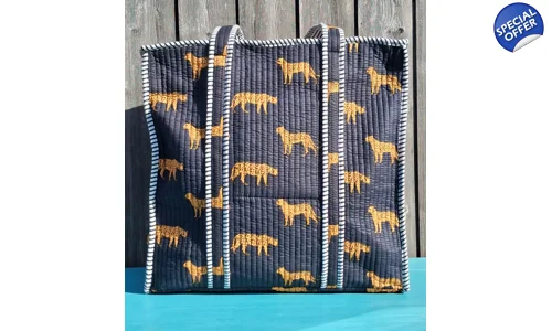 Quilted Indian Tote Bag (Black Leopard)