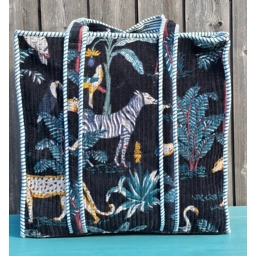 Quilted Indian Tote Bag (Blue Jungle)