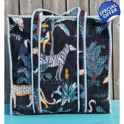 Quilted Indian Tote Bag (Blue Jungle)