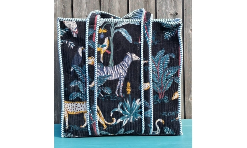 Quilted Indian Tote Bag (Blue Jungle)