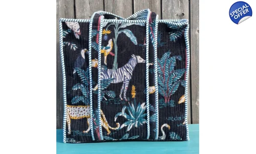 Quilted Indian Tote Bag (Blue Jungle)