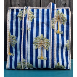 Quilted Indian Tote Bag (Blue White Striped)