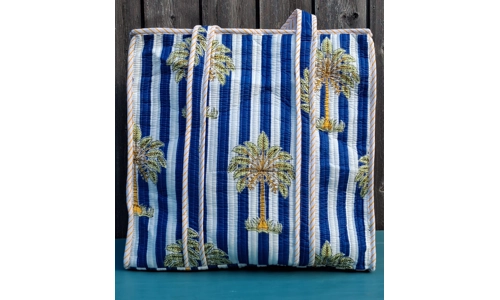 Quilted Indian Tote Bag (Blue White Striped)
