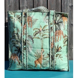 Quilted Indian Tote Bag (Green Giraffe)