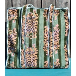 Quilted Indian Tote Bag (Green Striped Tiger)