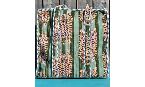 Quilted Indian Tote Bag (Green Striped Tiger)