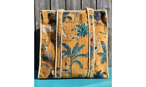 Quilted Indian Tote Bag (Mustard Jungle)