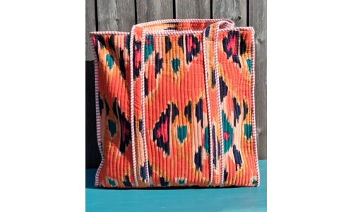 Quilted Indian Tote Bag (Orange Ikat)