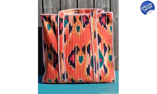 Quilted Indian Tote Bag (Orange Ikat)