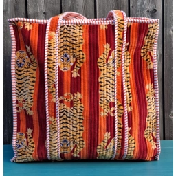 Quilted Indian Tote Bag (Orange Striped Tiger)