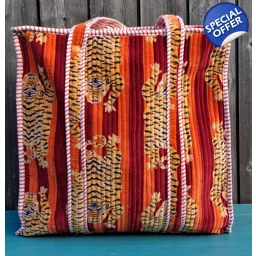 Quilted Indian Tote Bag (Orange Striped Tiger)