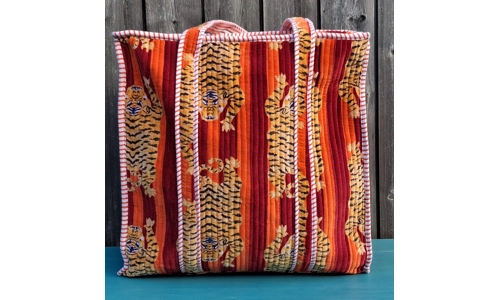 Quilted Indian Tote Bag (Orange Striped Tiger)