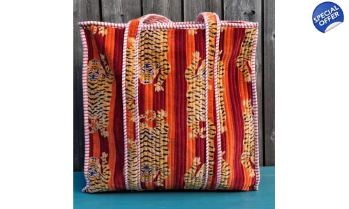 Quilted Indian Tote Bag (Orange Striped Tiger)