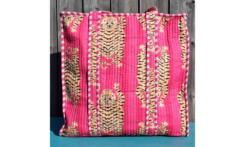 Quilted Indian Tote Bag (Pink Tiger)