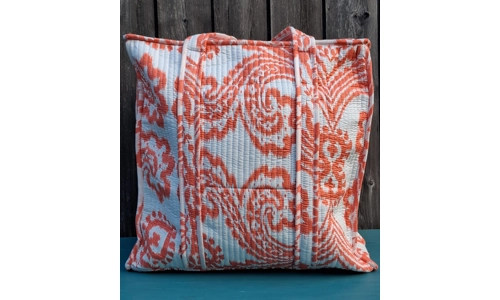 Quilted Indian Tote Bag (Salmon Pattern)