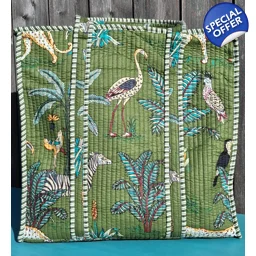 Quilted Indian Tote Bag (Green Jungle Cotton)