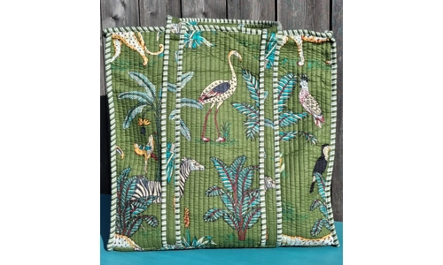 Quilted Indian Tote Bag (Green Jungle Cotton)
