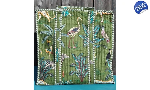 Quilted Indian Tote Bag (Green Jungle Cotton)