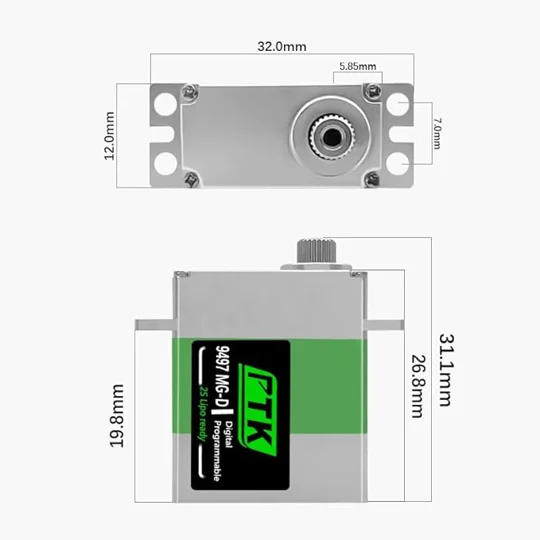 Pro-Tronik PTK 9497 MG-D 8.6kg/0.08s 19,2g Micro Digital Servo Coreless
