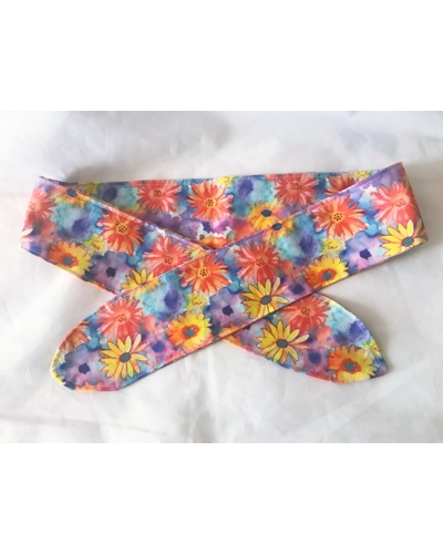 Self Tie Headband, Scrunchie, Yellow Floral Cotton Self Tie Headband, Scrunchie, Yellow Floral Cotton