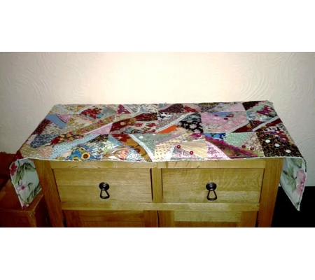 Patchwork table runner embroidered Upcycled table cover Gift Handmade in Yorkshire