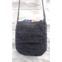 Upcycled grey shoulder bag, casual festival Bag, handmade in Yorkshire
