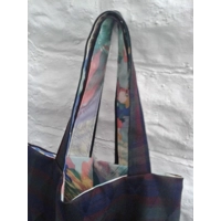 Shoulder Bag from recycled fabrics, Reusable Lined Bag, Handmade Braided Keyring