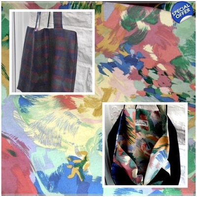 Shoulder Bag from recycled fabrics, Reusable Lined Bag, Handmade Braided Keyring