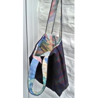 Shoulder Bag from recycled fabrics, Reusable Lined Bag, Handmade Braided Keyring