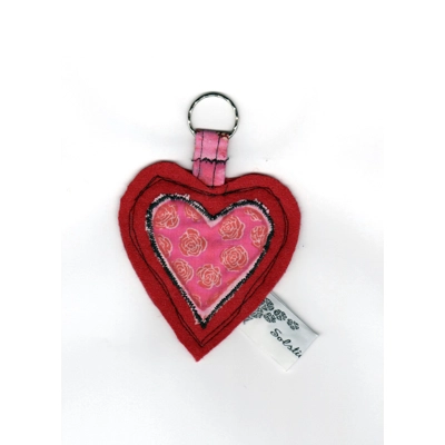 Valentine Heart Red Keyring , Fabric Keychain, Cotton Keyf..
