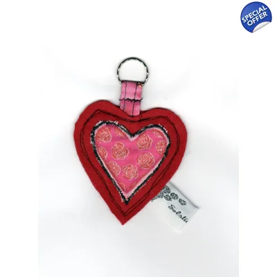 Valentine Heart Red Keyring , Fabric Keychain, Cotton Keyf..