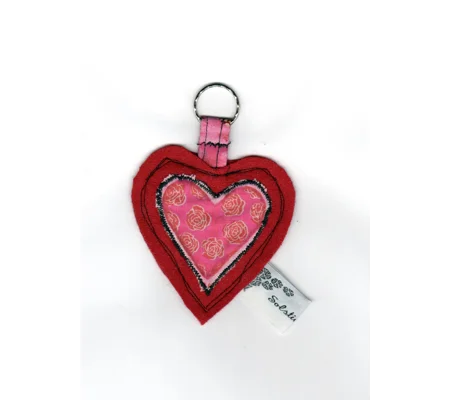 Valentine Heart Red Keyring , Fabric Keychain, Cotton Keyfob, Anniversary Gift, Luggage Tag