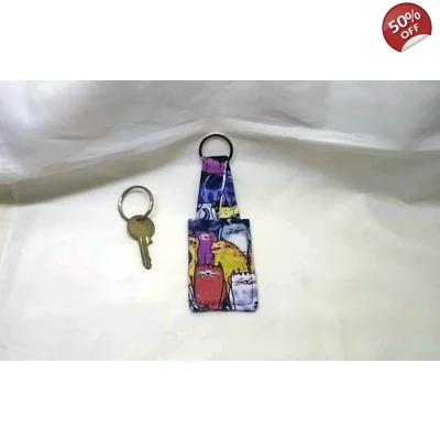Cat keyring luggage tag, cotton fabric keyfob, cat keychai..
