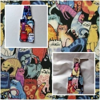Cat keyring luggage tag, cotton fabric keyfob, cat keychain Bag Charm