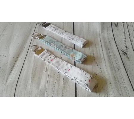 Cat Wrist Strap Keyfob Kittens Fabric Wristlet White Keyfob Hand Made in Yorkshire