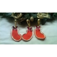 Christmas red and silver star tree decoration, Reusable Fabric Tree Ornament