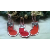 Mini Red Felt Stocking Christmas Tree Decoration with gold trim, reusable Fabric Tree Ornament handm