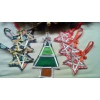 Christmas red and silver star tee decoration, Reusable Fabric Tree Ornament