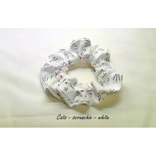 Cat Headband, cat scrunchie, cats whiskas white cotton reusable elasticated hairband
