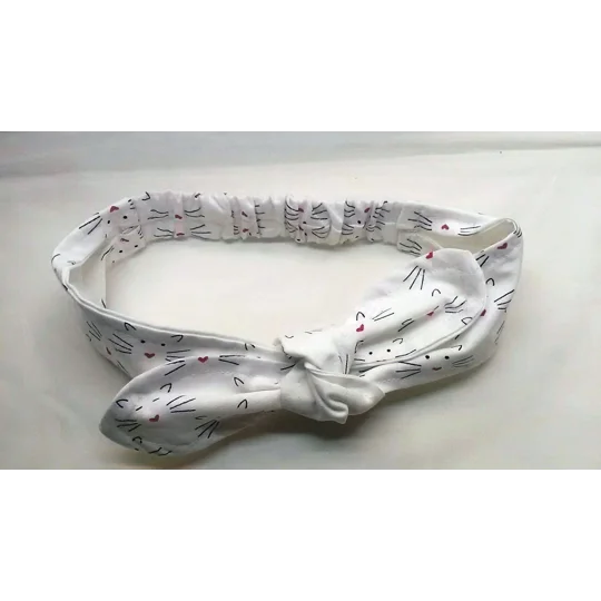 Cat Headband, cat scrunchie, cats whiskas white cotton reusable elasticated hairband