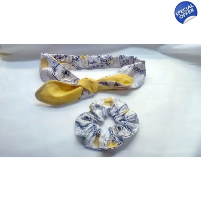 Bee self tie headband, bee scrunchie, yellow cotton elasti..