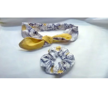 Bee self tie headband, bee scrunchie, yellow cotton elastic self tie hairband