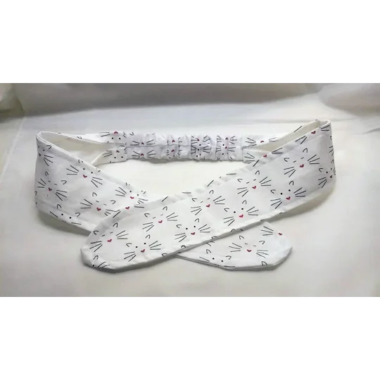 Cat Headband, cat scrunchie, cats whiskas white cotton reusable elasticated hairband