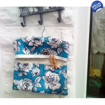 Blue Roses Peg Bag: Lined Cotton Laundry Bag with Hanger