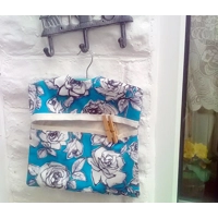 Blue Roses Peg Bag: Lined Cotton Laundry Bag with Hanger