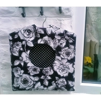 Lined Black Roses Peg Bag, Cotton Laundry Bag includes a Wood Hanger, made in Yorkshire